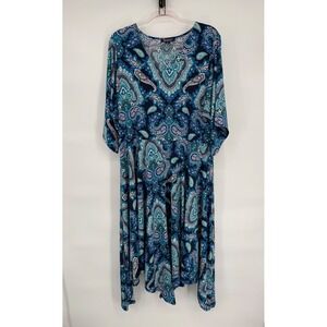 Roaman's Blue Paisley Print Midi Dress Womens Sz M‎ (14/16)